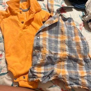 Orange baby shirt with overalls